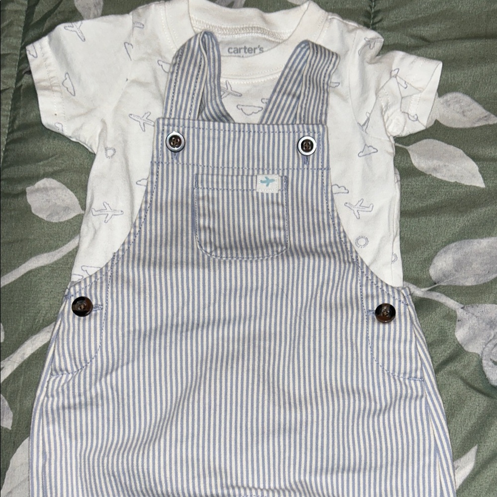 Carter's Blue Striped Overalls with Airplane Tee
